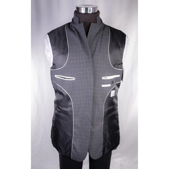 J.Ferrar Men's Sport Coat Blazer Two Button Charcoal Plaid Poly Blend Slim 42L - Picture 9 of 13